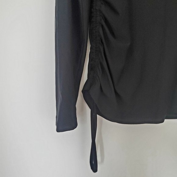 NEW BALANCE High Mock Neck Running Top Side Ruched + Side Tie Thumb Holes Yoga - Picture 3 of 6